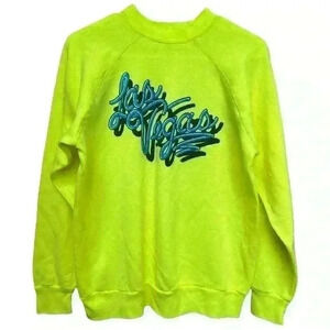 Vintage 80s 90s Neon Yellow Las Vegas Logo Sweatshirt Made in USA Size M